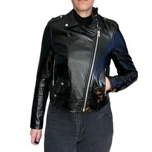TOPSHOP Black Faux Leather Jacket Size 6